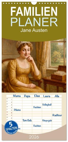 Familienplaner 2026 - Jane Austen mit 5 Spalten (Wandkalender 21 x 45 cm) CALVENDO