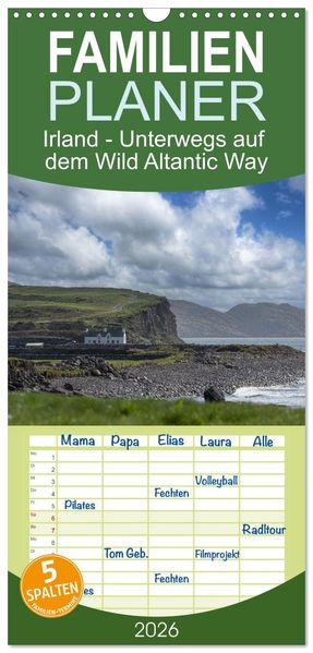 Familienplaner 2026 - Irland - Unterwegs auf dem Wild Altantic Way mit 5 Spalten (Wandkalender 21 x 45 cm) CALVENDO