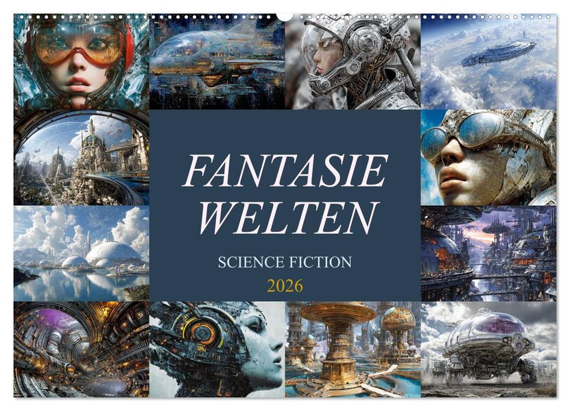 Fantasie Welten - Science Fiction (Wandkalender 2026 DIN A2 quer) CALVENDO Monatskalender