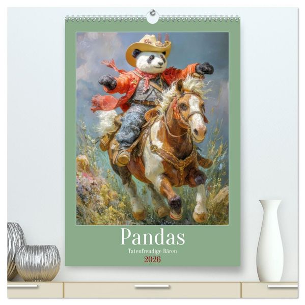 Pandas - Tatenfreudige Bären (hochwertiger Premium Wandkalender 2026 DIN A2 hoch) Kunstdruck in Hochglanz