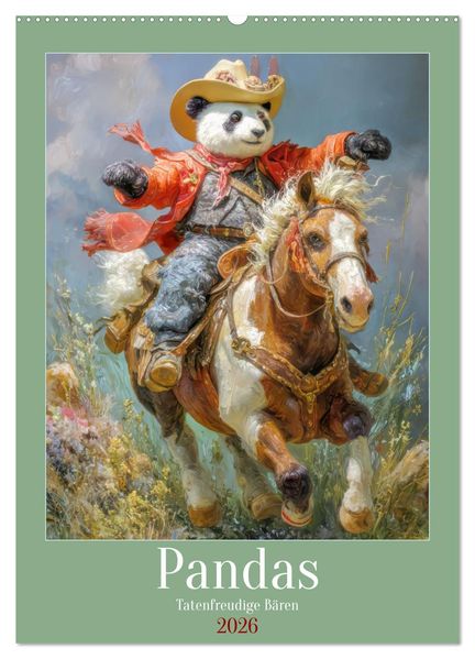 Pandas - Tatenfreudige Bären (Wandkalender 2026 DIN A2 hoch) CALVENDO Monatskalender