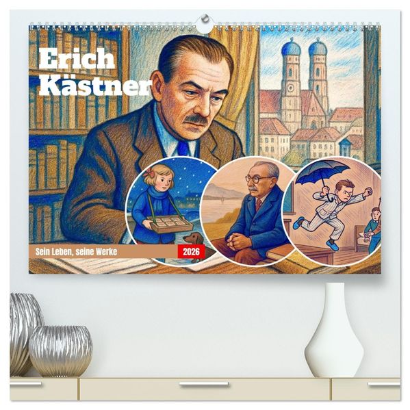 Erich Kästner (hochwertiger Premium Wandkalender 2026 DIN A2 quer) Kunstdruck in Hochglanz
