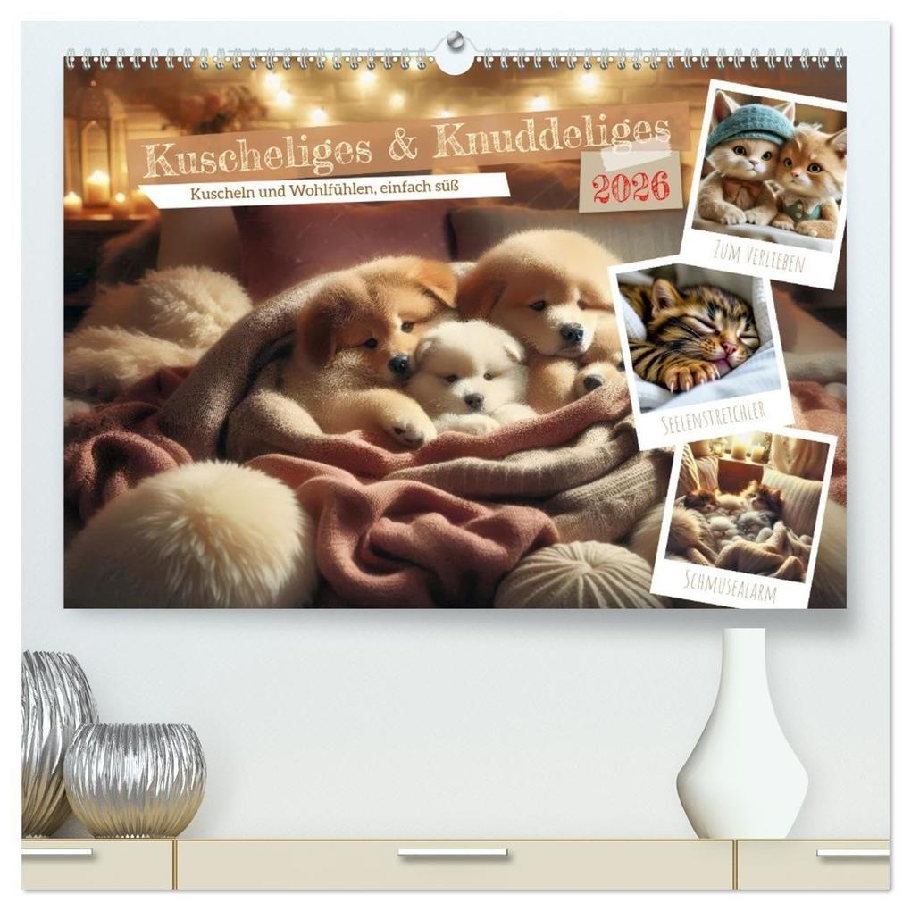 Kuscheliges & Knuddeliges (hochwertiger Premium Wandkalender 2026 DIN A2 quer) Kunstdruck in Hochglanz