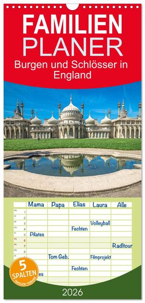 Familienplaner 2026 - Burgen und Schlösser in England mit 5 Spalten (Wandkalender 21 x 45 cm) CALVENDO