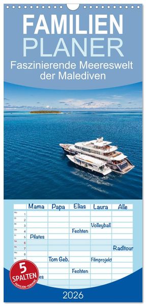 Familienplaner 2026 - Faszinierende Meereswelt der Malediven mit 5 Spalten (Wandkalender 21 x 45 cm) CALVENDO