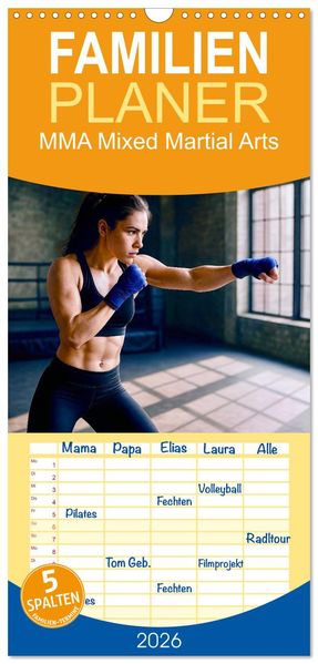 Familienplaner 2026 - MMA Mixed Martial Arts mit 5 Spalten (Wandkalender 21 x 45 cm) CALVENDO
