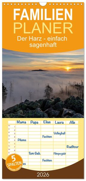 Familienplaner 2026 - Der Harz - einfach sagenhaft mit 5 Spalten (Wandkalender 21 x 45 cm) CALVENDO
