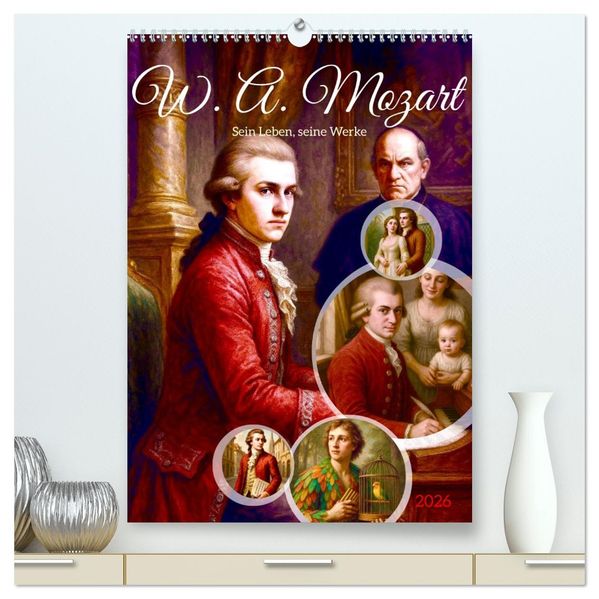 Wolfgang Amadeus Mozart. Sein Leben seine Werke (hochwertiger Premium Wandkalender 2026 DIN A2 hoch) Kunstdruck in Hochglanz