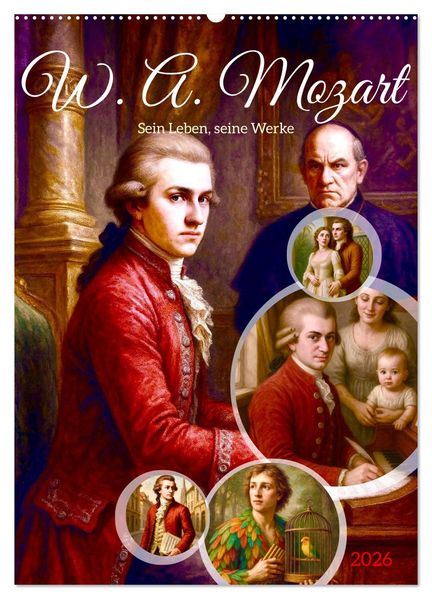Wolfgang Amadeus Mozart. Sein Leben seine Werke (Wandkalender 2026 DIN A2 hoch) CALVENDO Monatskalender