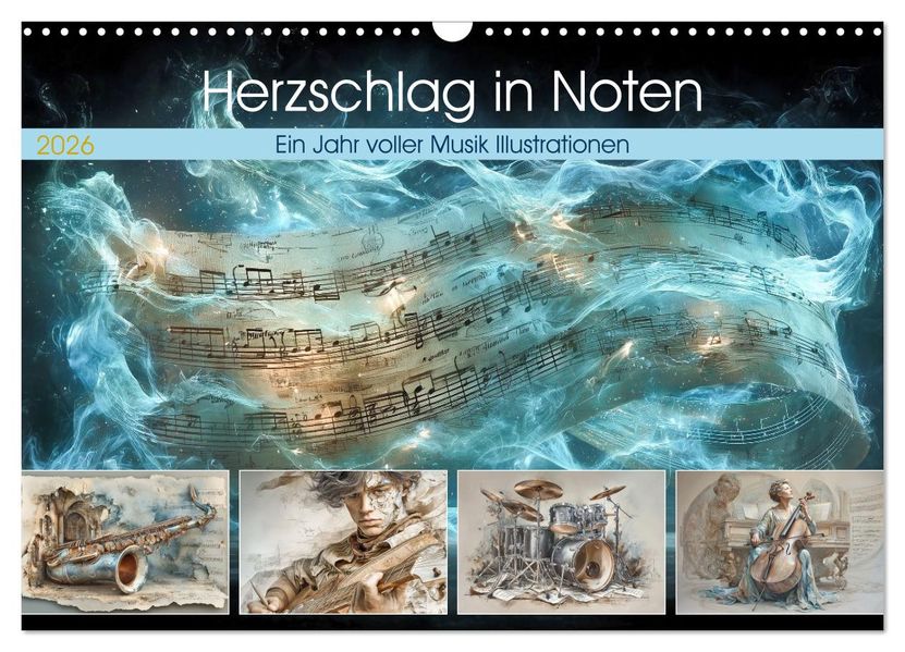 Herzschlag in Noten (Wandkalender 2026 DIN A3 quer) CALVENDO Monatskalender