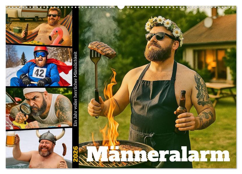 Männeralarm - Ein Jahr voller herrlicher Männlichkeit (Wandkalender 2026 DIN A2 quer) CALVENDO Monatskalender
