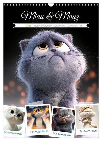 Miau & Mauz (Wandkalender 2026 DIN A3 hoch) CALVENDO Monatskalender