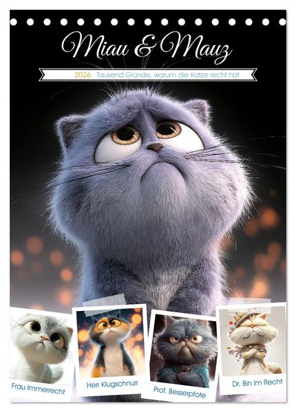 Miau & Mauz (Tischkalender 2026 DIN A5 hoch) CALVENDO Monatskalender