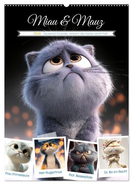 Miau & Mauz (Wandkalender 2026 DIN A2 hoch) CALVENDO Monatskalender
