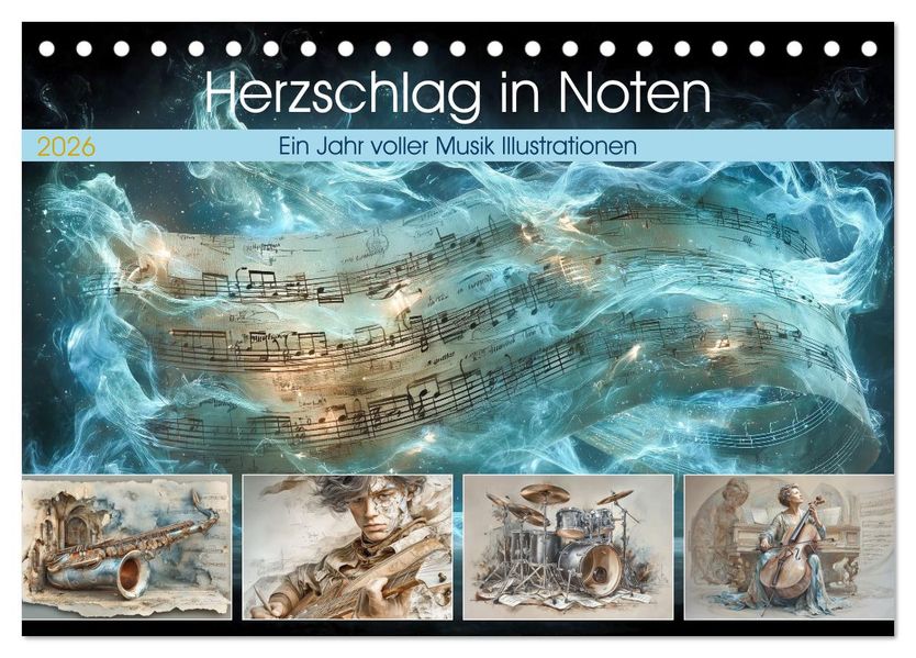 Herzschlag in Noten (Tischkalender 2026 DIN A5 quer) CALVENDO Monatskalender