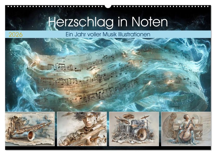 Herzschlag in Noten (Wandkalender 2026 DIN A2 quer) CALVENDO Monatskalender
