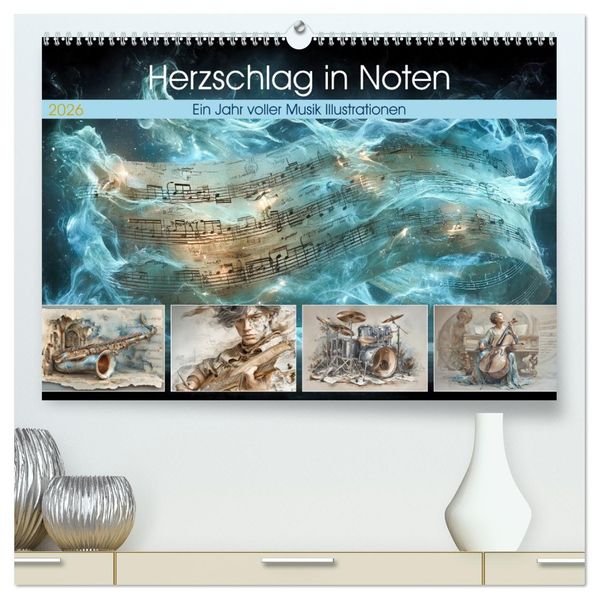 Herzschlag in Noten (hochwertiger Premium Wandkalender 2026 DIN A2 quer) Kunstdruck in Hochglanz