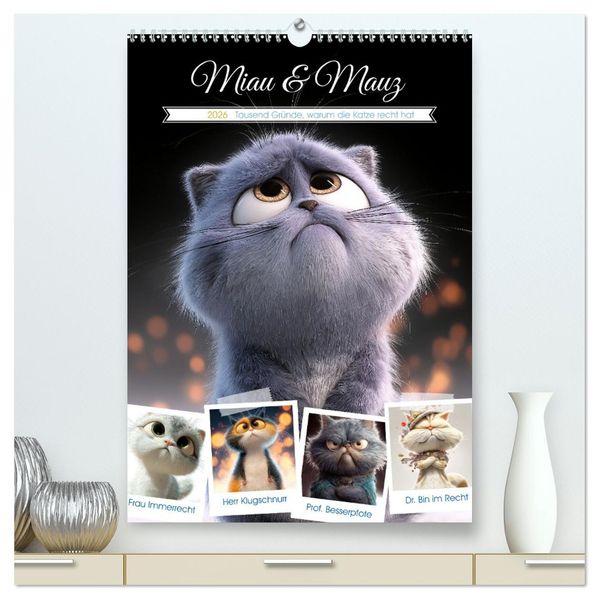 Miau & Mauz (hochwertiger Premium Wandkalender 2026 DIN A2 hoch) Kunstdruck in Hochglanz