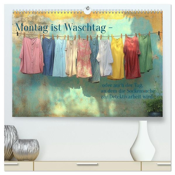Montag ist Waschtag (hochwertiger Premium Wandkalender 2026 DIN A2 quer) Kunstdruck in Hochglanz