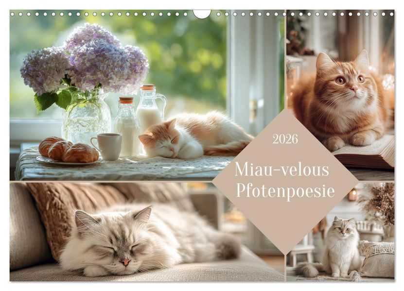 Miau-velous Pfotenpoesie (Wandkalender 2026 DIN A3 quer) CALVENDO Monatskalender
