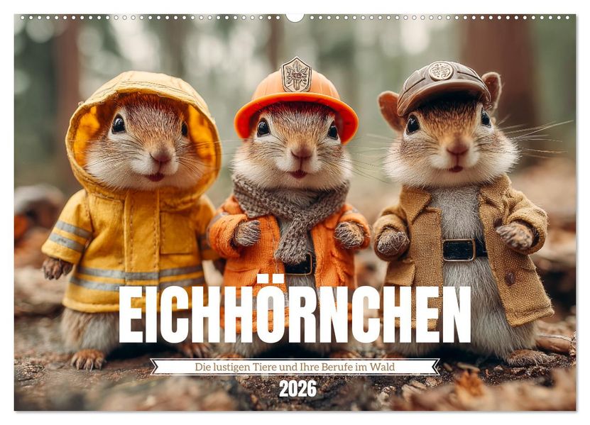 Eichhörnchen - Die lustigen Tiere und ihre Berufe im Wald (Wandkalender 2026 DIN A2 quer) CALVENDO Monatskalender