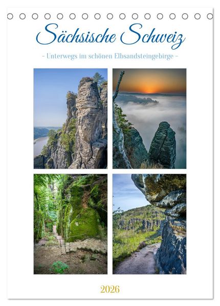 Sächsische Schweiz - Unterwegs im schönen Elbsandsteingebirge (Tischkalender 2026 DIN A5 hoch) CALVENDO Monatskalender