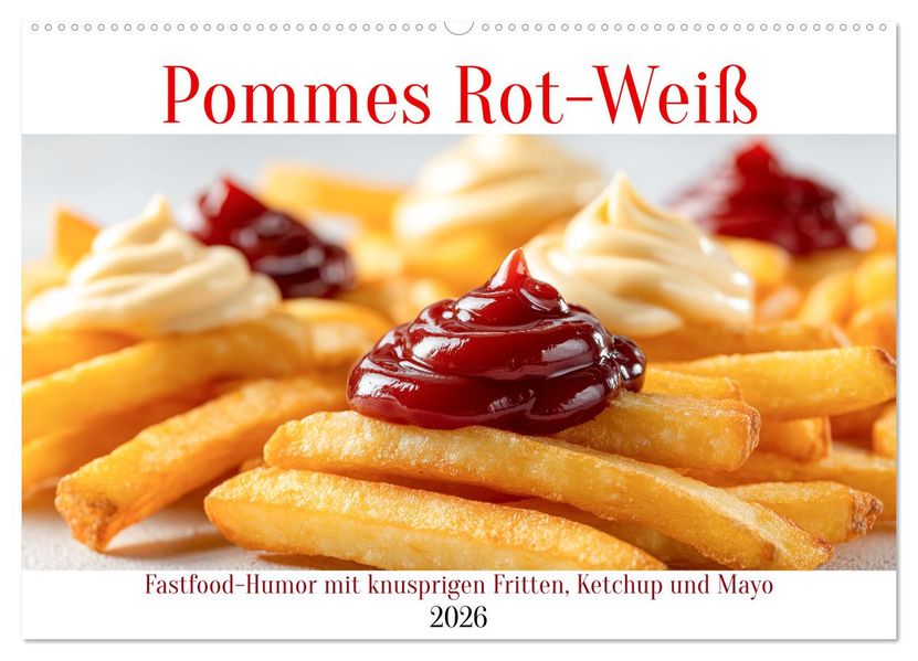 Pommes Rot-Weiß - Fastfood-Humor mit knusprigen Fritten Ketchup und Mayo (Wandkalender 2026 DIN A2 quer) CALVENDO Monatskalender