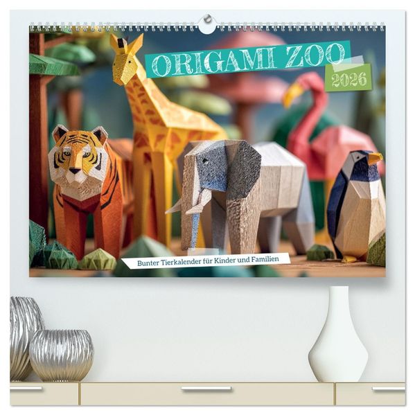 Origami Zoo - Bunter Tierkalender für Kinder und Familien (hochwertiger Premium Wandkalender 2026 DIN A2 quer) Kunstdruck in Hochglanz