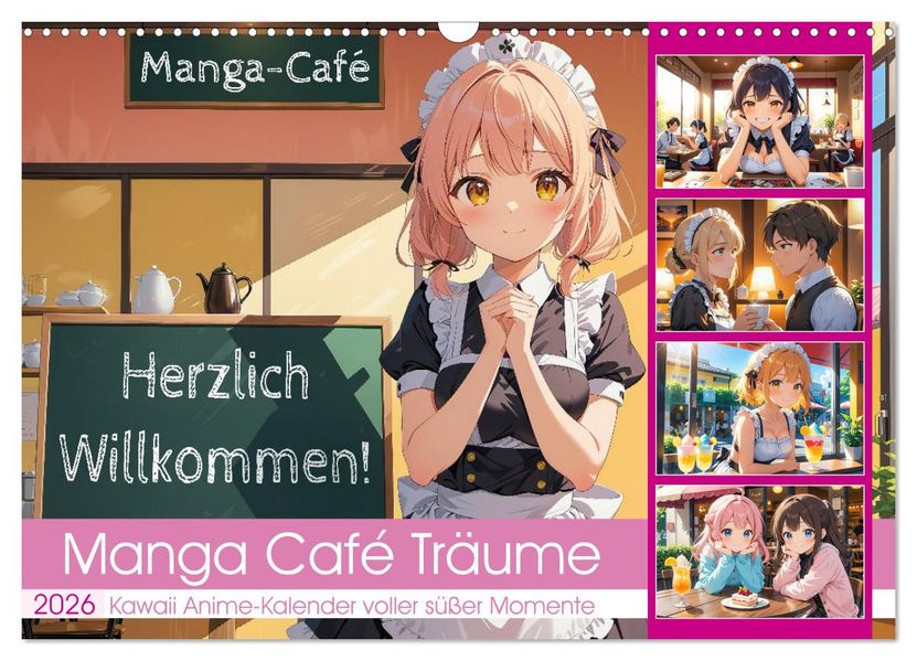 Manga Café Träume - Kawaii Anime-Kalender voller süßer Momente (Wandkalender 2026 DIN A3 quer) CALVENDO Monatskalender