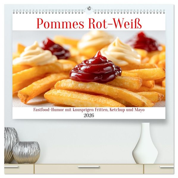 Pommes Rot-Weiß - Fastfood-Humor mit knusprigen Fritten Ketchup und Mayo (hochwertiger Premium Wandkalender 2026 DIN A2 quer) Kunstdruck in Hochglanz