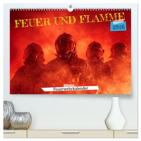 Feuer und Flamme - Feuerwehrkalender (hochwertiger Premium Wandkalender 2026 DIN A2 quer) Kunstdruck in Hochglanz