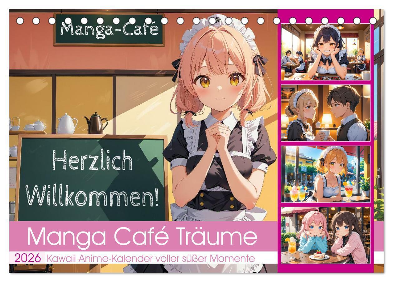 Manga Café Träume - Kawaii Anime-Kalender voller süßer Momente (Tischkalender 2026 DIN A5 quer) CALVENDO Monatskalender