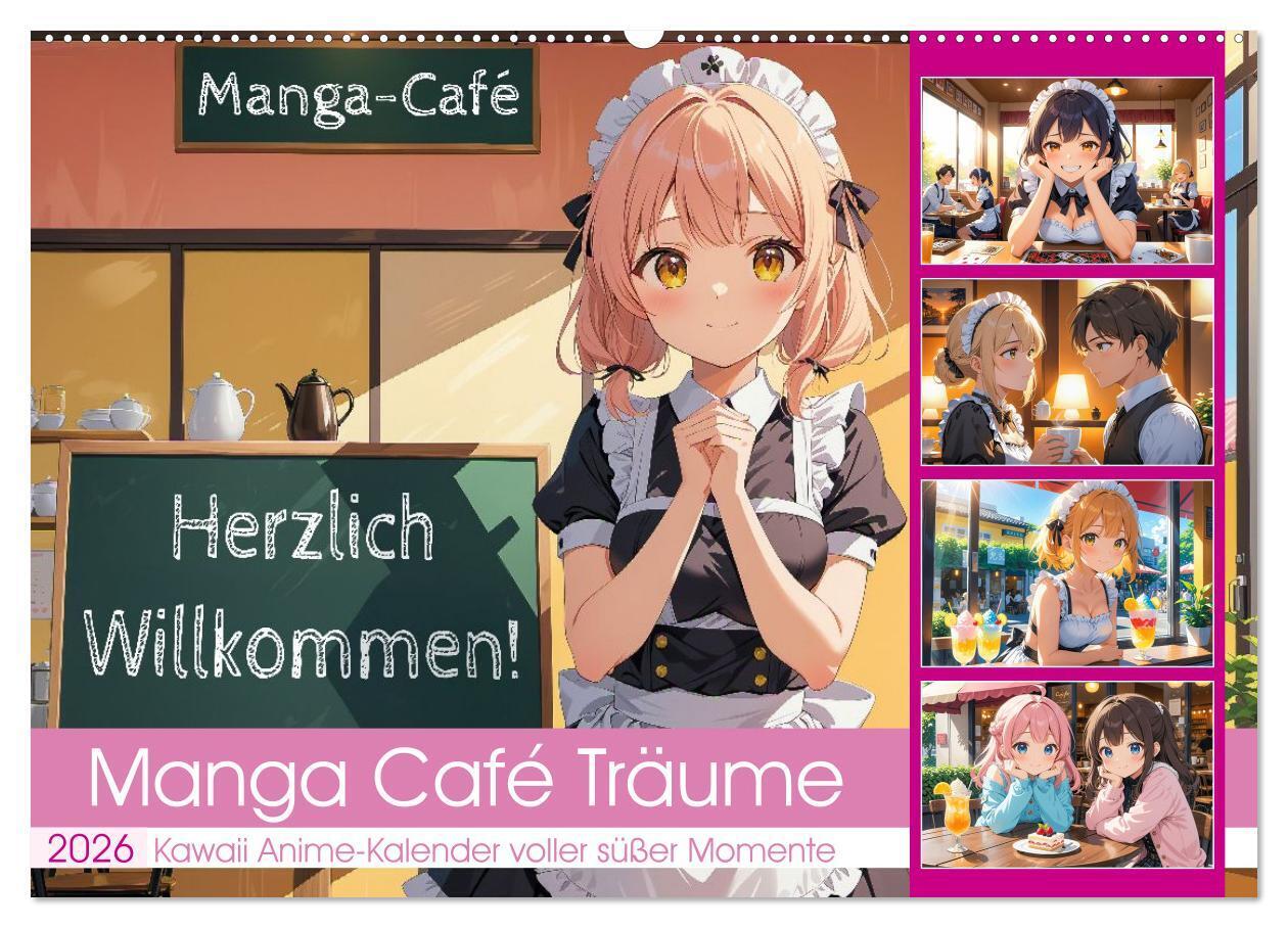 Manga Café Träume - Kawaii Anime-Kalender voller süßer Momente (Wandkalender 2026 DIN A2 quer) CALVENDO Monatskalender