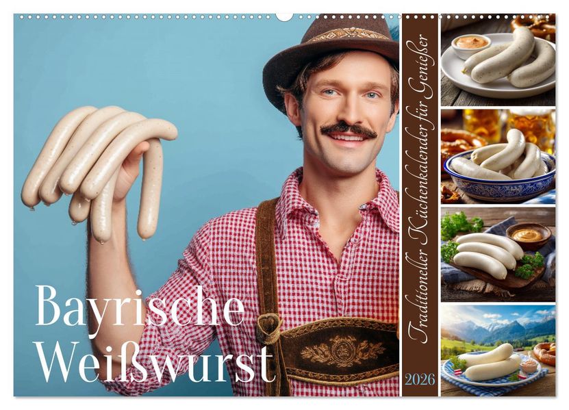 Bayrische Weißwurst - Traditioneller Küchenkalender für Genießer (Wandkalender 2026 DIN A2 quer) CALVENDO Monatskalender