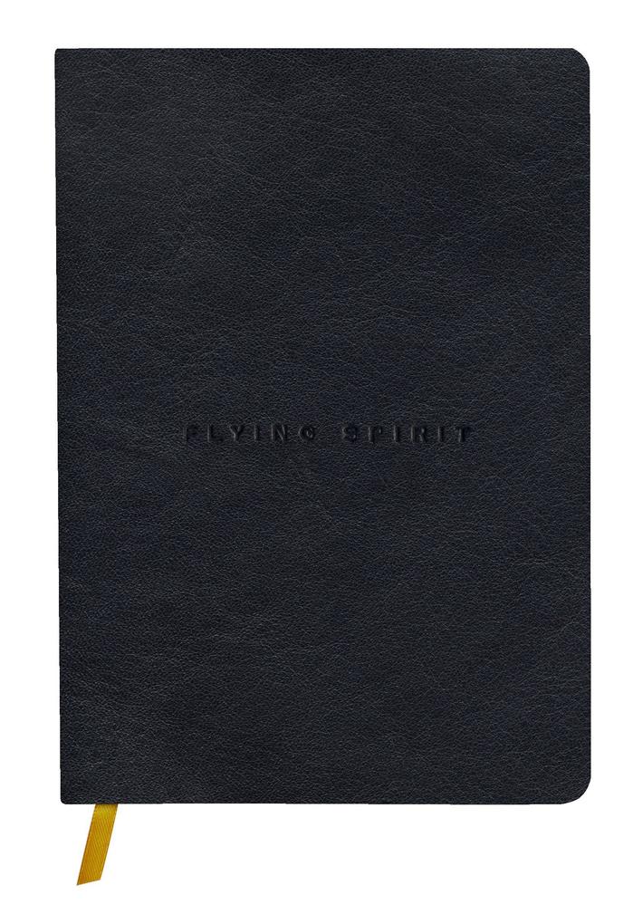 Flying Spirit Notizbuch A5 mit Fadenbindung und glattem Ledereinband schwarz 90 Blatt 90g liniert