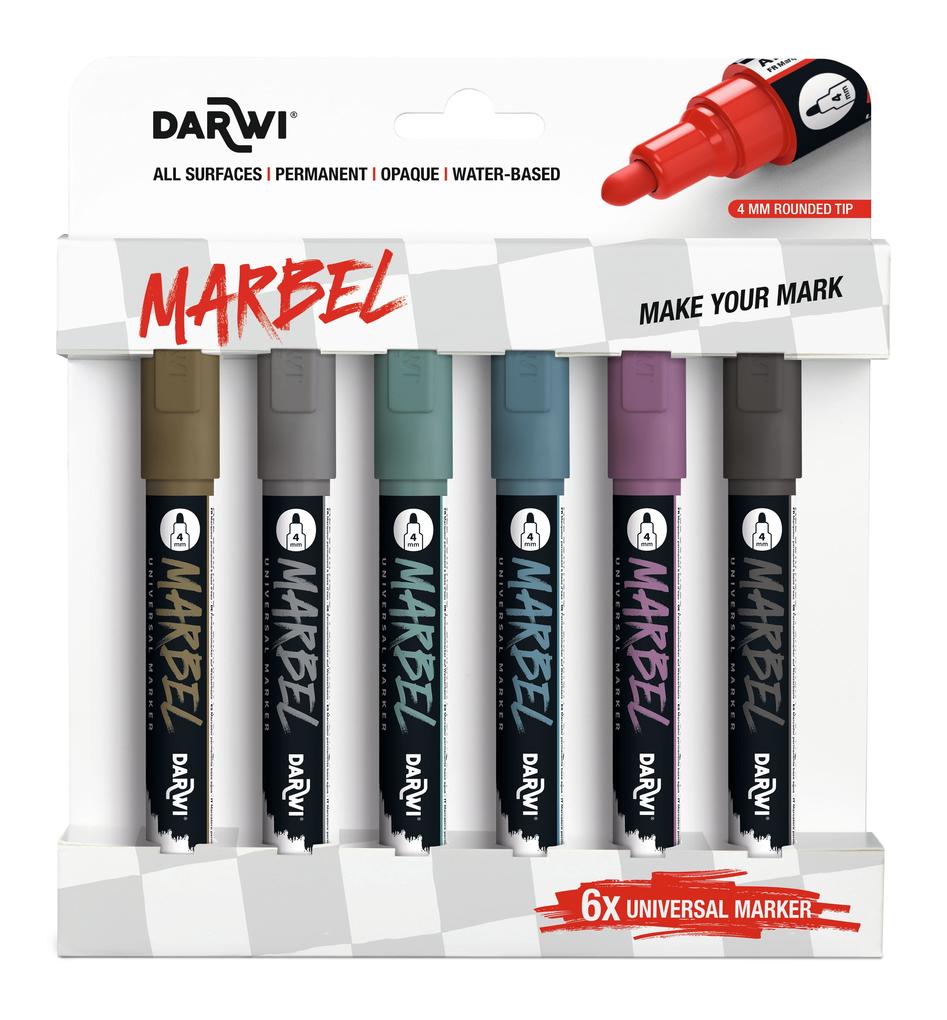 MARBEL Set mit 6 Universalmarkern Acrylfarben Rundspitze medium 4mm Metallic-Farben