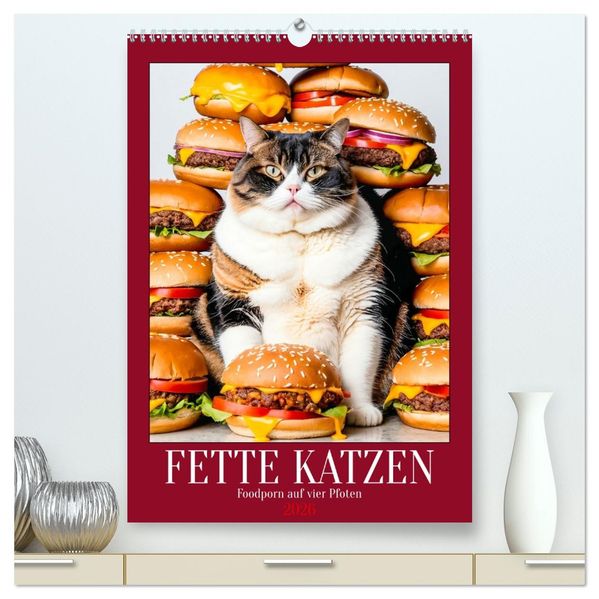 FETTE KATZEN - Foodporn auf vier Pfoten (hochwertiger Premium Wandkalender 2026 DIN A2 hoch) Kunstdruck in Hochglanz