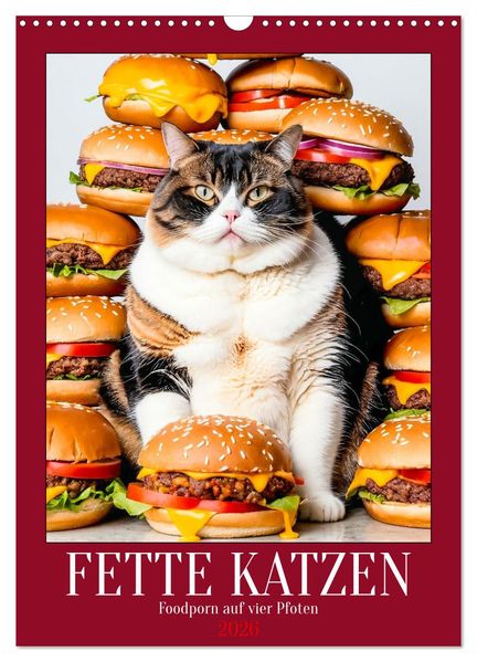 FETTE KATZEN - Foodporn auf vier Pfoten (Wandkalender 2026 DIN A3 hoch) CALVENDO Monatskalender