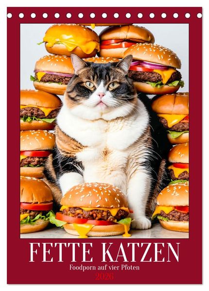 FETTE KATZEN - Foodporn auf vier Pfoten (Tischkalender 2026 DIN A5 hoch) CALVENDO Monatskalender