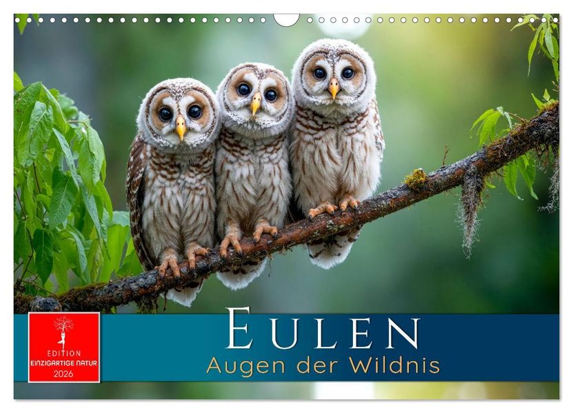 Eulen - Augen der Wildnis (Wandkalender 2026 DIN A3 quer) CALVENDO Monatskalender