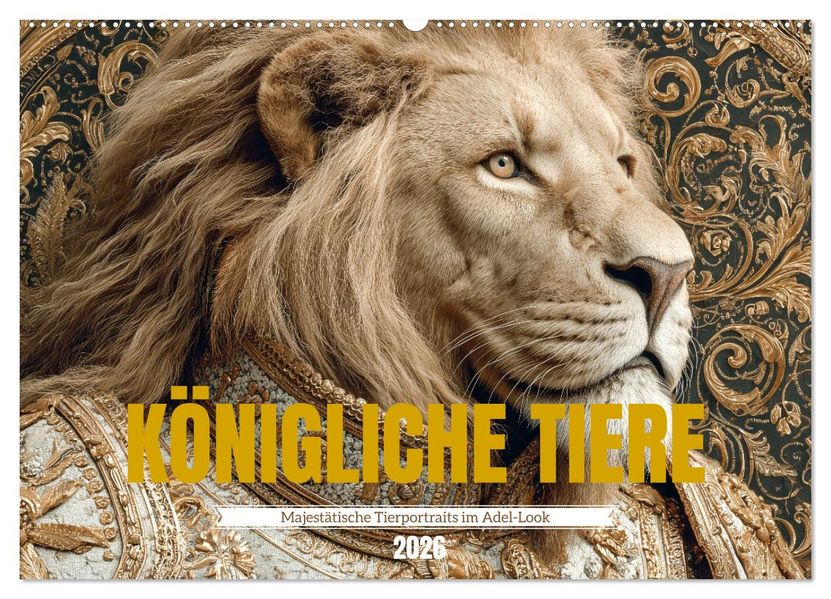 KÖNIGLICHE TIERE - Majestätische Tierportraits im Adel-Look (Wandkalender 2026 DIN A2 quer) CALVENDO Monatskalender