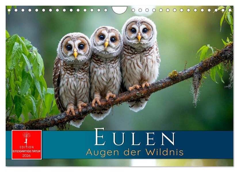 Eulen - Augen der Wildnis (Wandkalender 2026 DIN A4 quer) CALVENDO Monatskalender