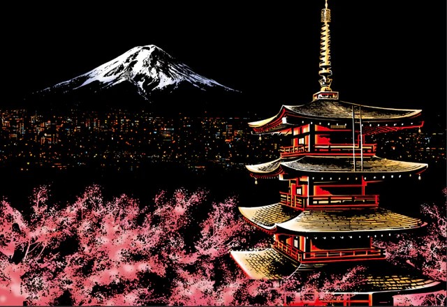 Figured'Art Kratzbild A3 Mount Fuji in Japan