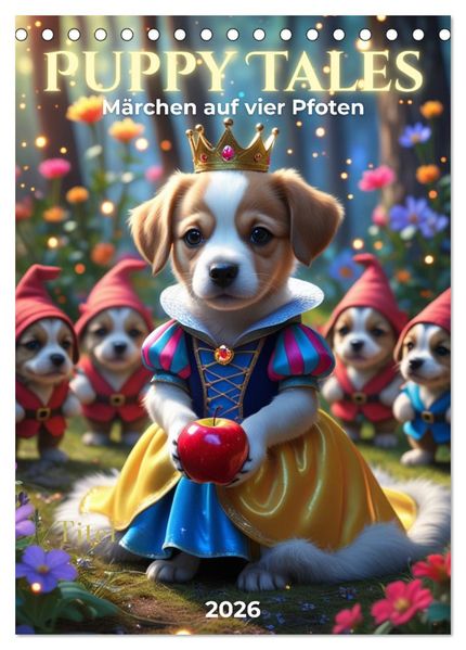 Puppy Tales - Märchen auf vier Pfoten (Tischkalender 2026 DIN A5 hoch) CALVENDO Monatskalender