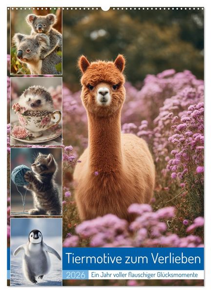 Tiermotive zum Verlieben (Wandkalender 2026 DIN A2 hoch) CALVENDO Monatskalender