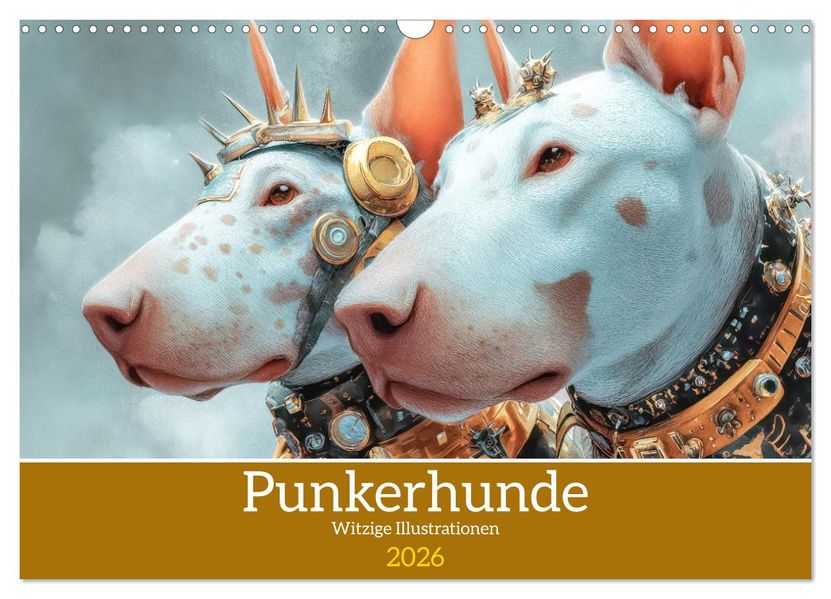 Punkerhunde - Witzige Illustrationen (Wandkalender 2026 DIN A3 quer) CALVENDO Monatskalender