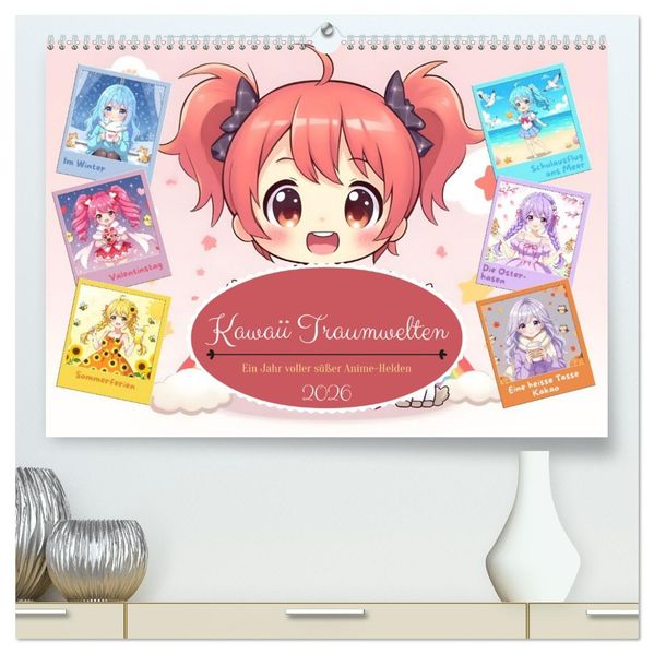 Kawaii Traumwelten (hochwertiger Premium Wandkalender 2026 DIN A2 quer) Kunstdruck in Hochglanz