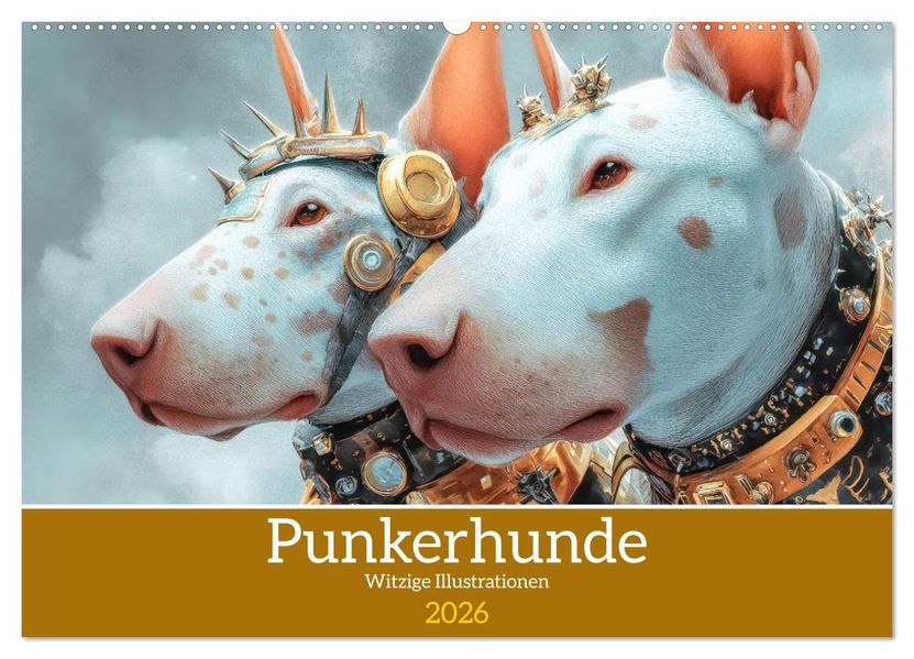 Punkerhunde - Witzige Illustrationen (Wandkalender 2026 DIN A2 quer) CALVENDO Monatskalender