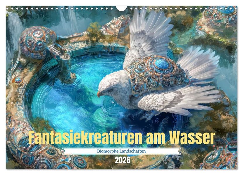 Fantasiekreaturen am Wasser - Biomorphe Landschaften (Wandkalender 2026 DIN A3 quer) CALVENDO Monatskalender