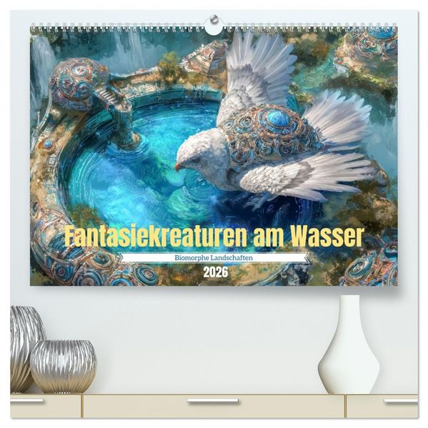 Fantasiekreaturen am Wasser - Biomorphe Landschaften (hochwertiger Premium Wandkalender 2026 DIN A2 quer) Kunstdruck in Hochglanz